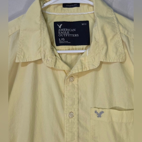 American Eagle Yellow Button Down Shirt Men L Athletic Fit Casual - Picture 4 of 6